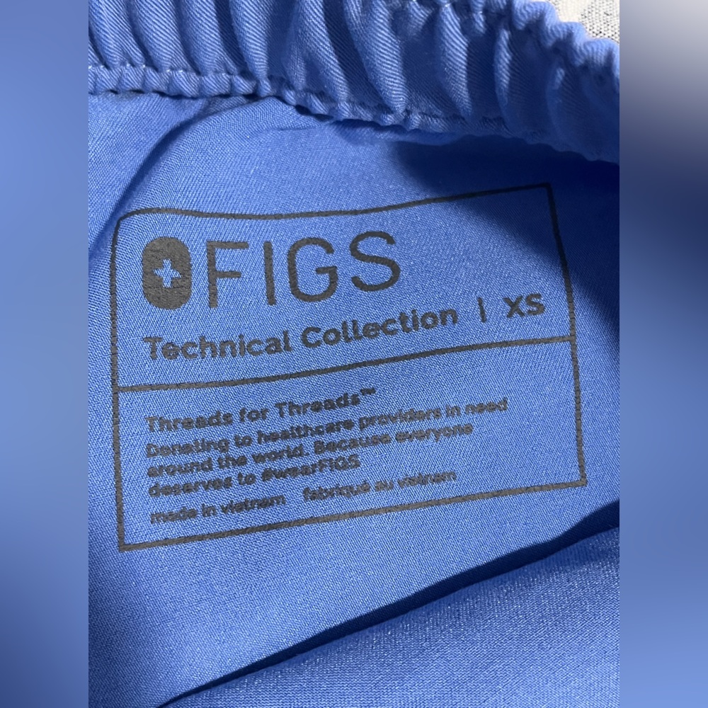 Figs Scrubs Bottoms Women Blue Technical Collection Elastic Waist Zip XS - Picture 9 of 11
